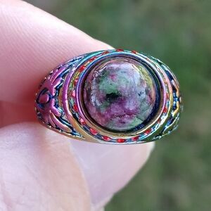 *Sale* New Ruby Zoisite Rainbow Hematite Unisex Ring.